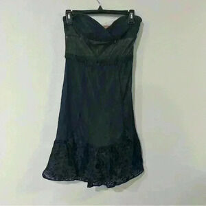 Tocca Sheer Strapless Cocktail Cotton Silk Mini Dress Black Lace Size 4